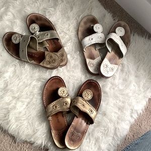 BUNDLE 3 pairs of Jack Rogers leather preppy gold platinum white sandals size 7